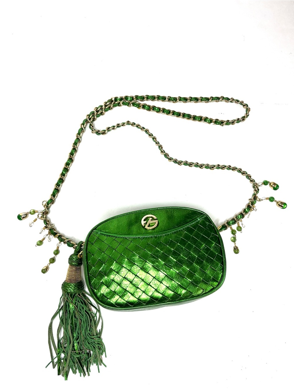 Francesco Biasia Green Woven Leather Bag